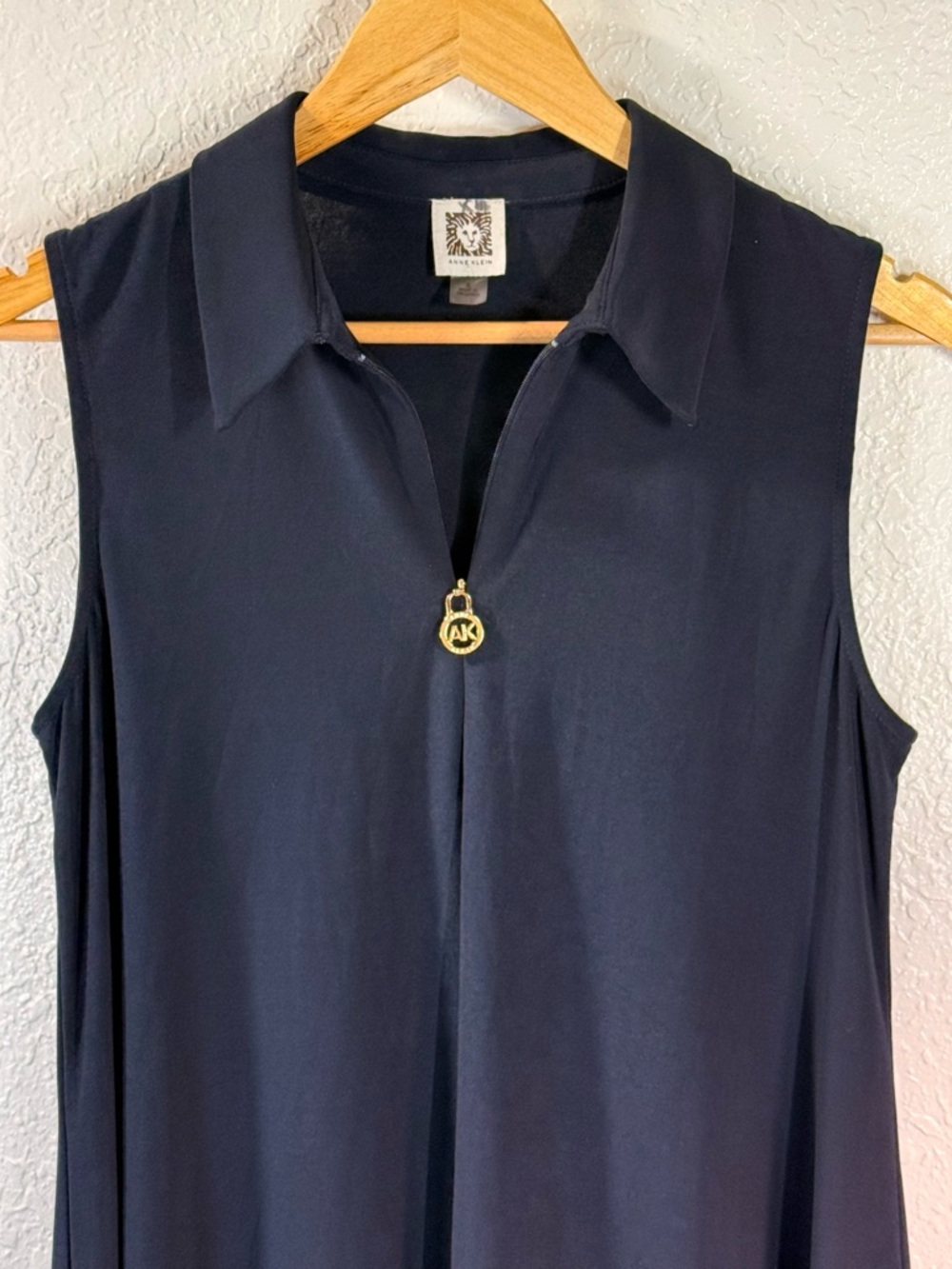 Anne Klein Black Sleeveless Polo Midi Dress with Gold Zip Pull - Picture 2 of 3